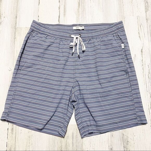 Onia Charles 5" Stretch Navy Stripe Swim Trunks - Picture 1 of 6